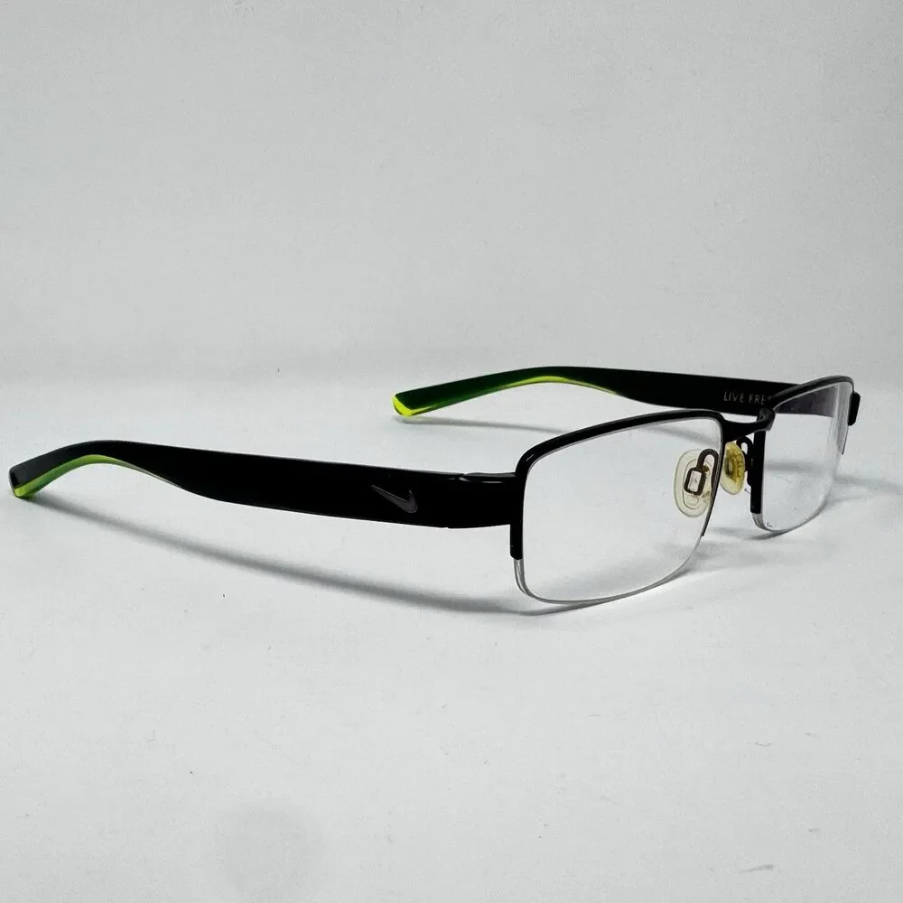 Nike Live Free 8165 001 Black Crystal Volt Half Rim Eyeglass Frames 53-17-140